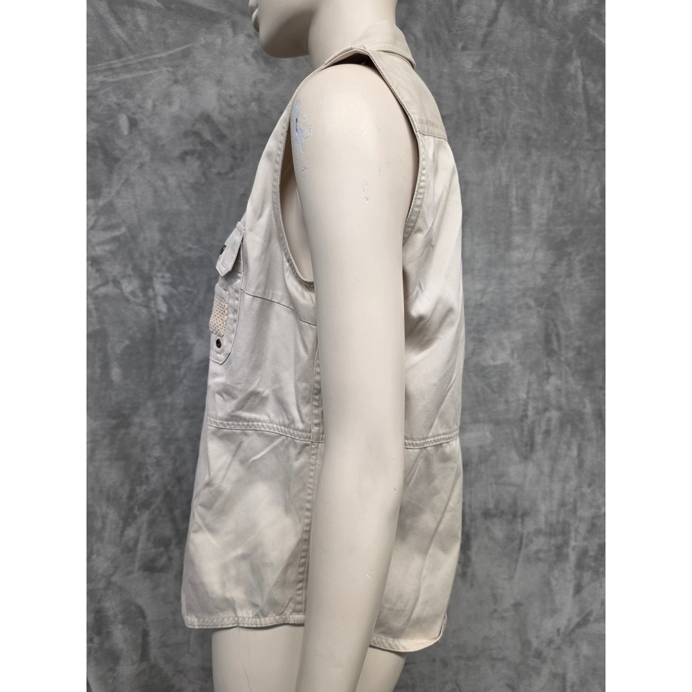 Lauren Ralph Lauren Womens Safari Vest Beige Cotton Utility Cargo Mesh Pocket M - Picture 2 of 7